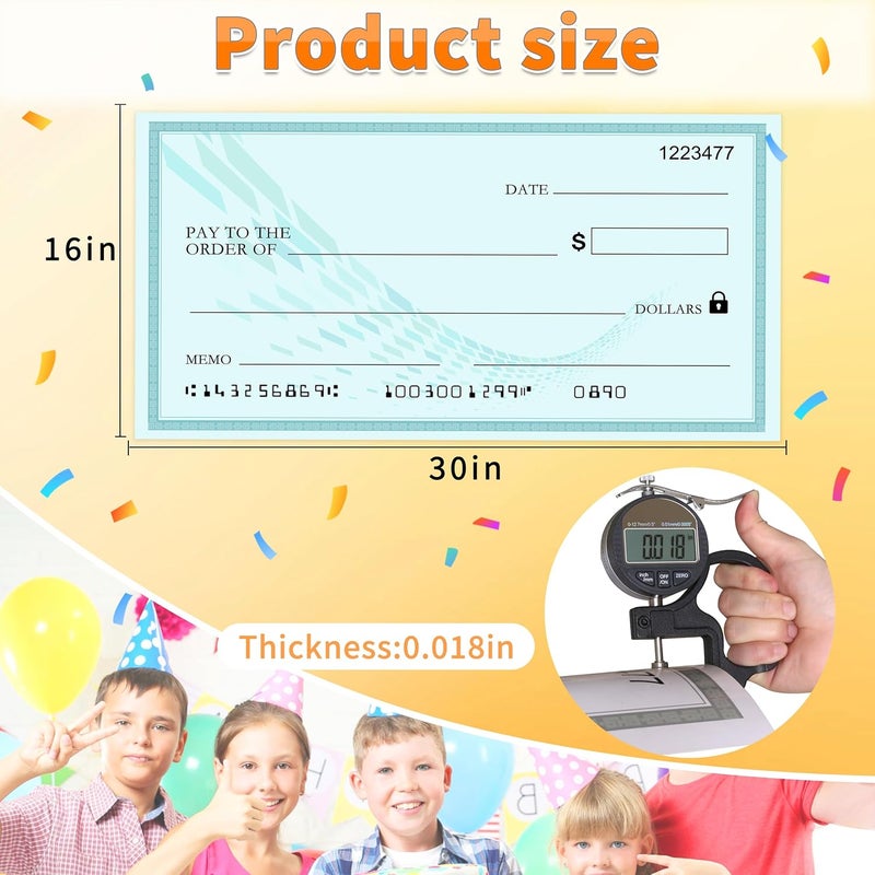 Voccim 30" x 16" Giant Big Blank Check - Oversized Reusable Dry Erase Fake Check for Presentations, Awards, Raffles & Events | Perfect for Endowments, Rewards, Winners & Celebrations - Image 3